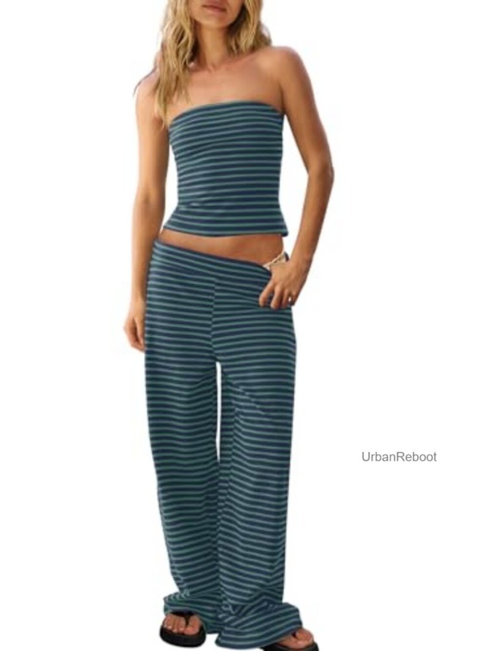 Women's Strapless Tube Top & Wide Leg Pants 2 Piece Lounge Set Y2K